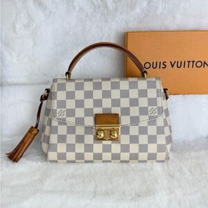 Authentic Louis Vuitton Checkered Damier Azur Croisette Pink Handbag Shoulder